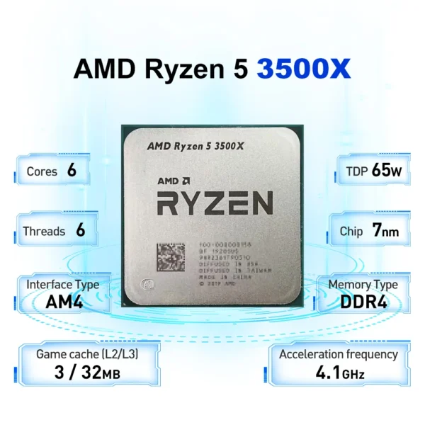 AMD Ryzen 5 3500X 6-Core 6-Thread L3=32M R5 3500X Socket AM4 3.6GHz 7NM Processor 65W DDR4 But No Fan