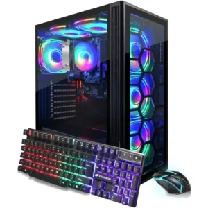 RGB Desktop PC Computer, AMD Ryzen 5 3400G up to 4.2GHz, 16G DDR4, 512G SSD, WiFi 6 & BT 5.2, RGB Fan x6, RGB Keyboard
