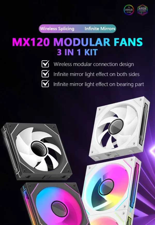 JUMPEAK MX120 360mm Modular Wireless Splicing PC 120mm Case Cooling Fan ARGB Infinite Mirror Effect For Computer Water Cooler