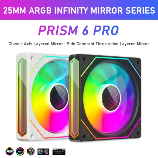 Zezzio Prism 6 PRO 120mm PC Case Fan ARGB 12V 4PIN PWM Air Cooler CPU Cooling Fan 3-sided Infinite MirrorCompute Chassis Fan