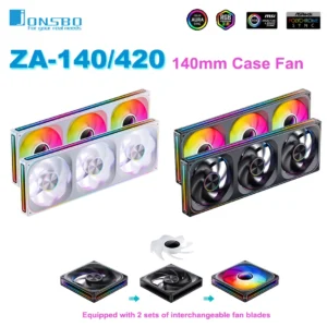JONSBO ZA-140/420 Case Cooling Fan 140mm ARGB 3 Connected Bodies PWM Quiet Fan  Replaceable Fan Blades