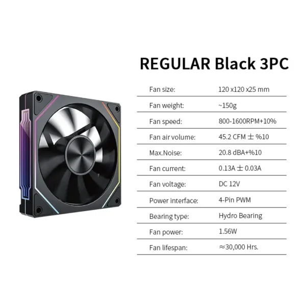 LDPCSJ OEM PRISM 5 PRO Computer Chassis Fan 12cm ARGB 4 Pin PWM Quiet Cooling Fan 12V Large Air Volume 45.2CFM/600-1800RPM