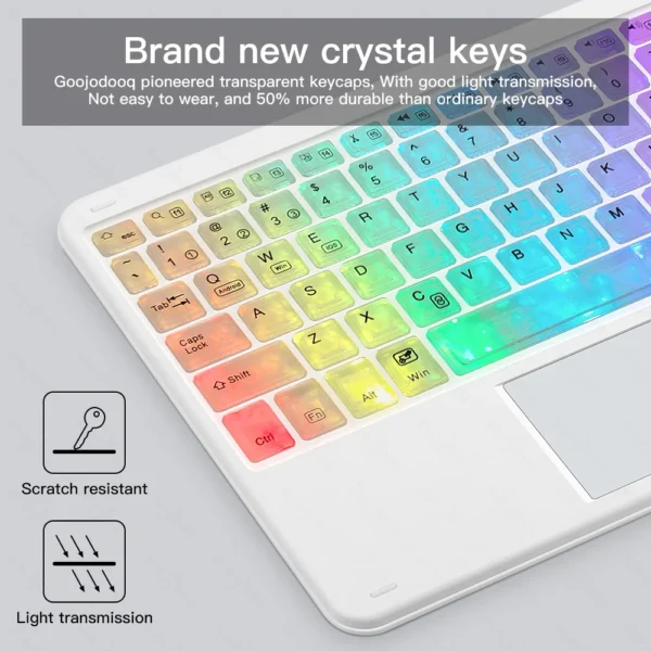 RGB Rainbow Backlit Wireless Bluetooth Keyboard Touchpad and Mouse Wireless Spanish Korean Keyboard for iPad Laptops Tablet PC