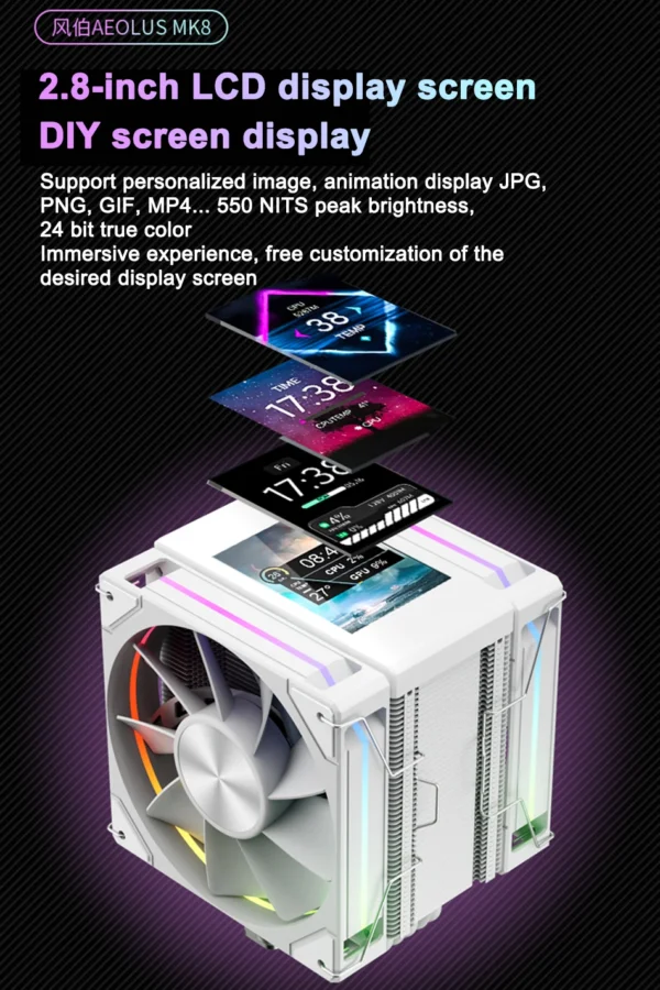 Power Train X-GAMERX MK8 CPU Cooler LCD Screen Dual Fan Tower 6 Heat pipes Air-cooled radiator For LGA1700 115X 1200 AM4 AM5
