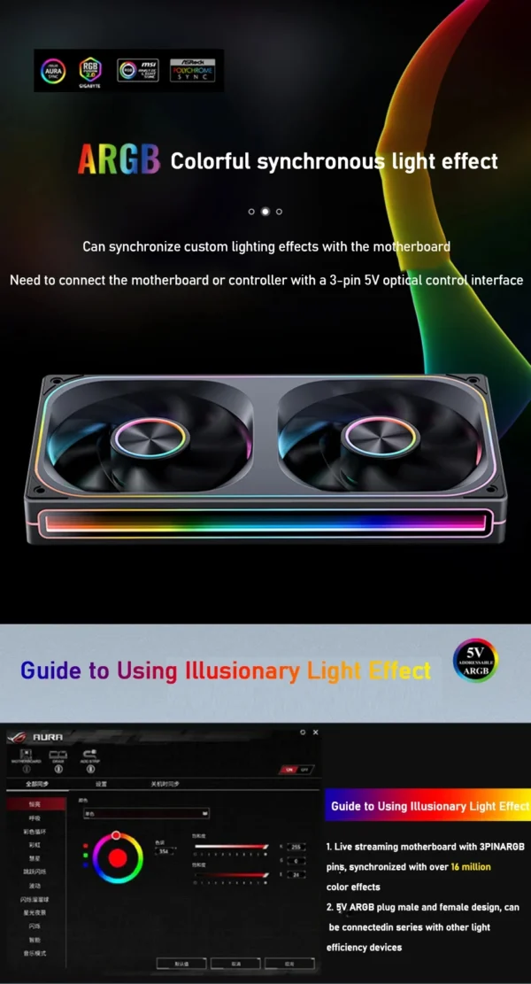 JONSBO ZA-120/240/360 ARGB 12/24/36CM chassis fan Motherboard lighting synchronization/Aluminum Nameplate/PWM Case fans