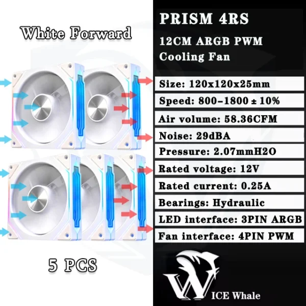 ICE Whale Prism 4RS ARGB PC Case Fan 120mm Infinity Mirror Design Motherboard Lighting Sync 4PIN PWM CPU Cooler Fan ventilador