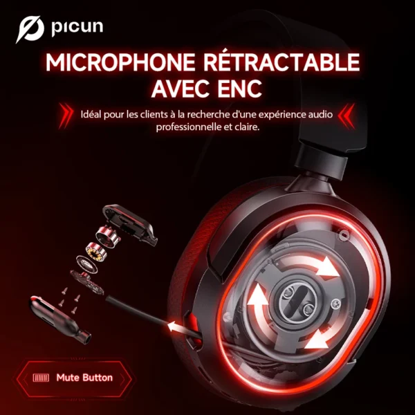 Picun G2 2.4G Wireless Gaming Headset Bluetooth Headphones 5ms Low Latency 7.1 Surround ENC Mic For PC PS4 PS5 Phone Switch