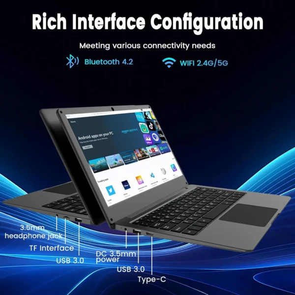 11.6 Inch Laptop, OS 11 Pro System Laptops, Slim and Lightweight Notebook HD Display, Russian- English Keyboard,Type_C 4000mAh
