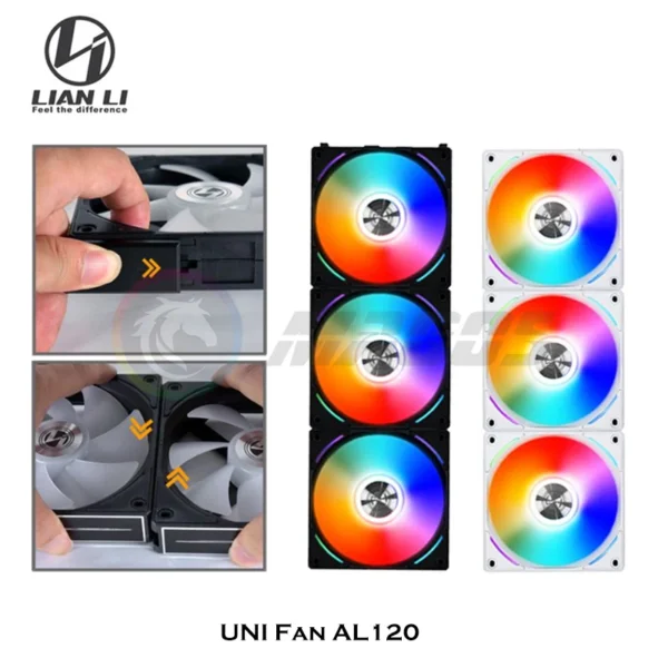 Lian Li UNI Fan AL120 ARGB Cableless Fan Support L-Connect 3 PWM Silent Low Noise High RPM MB SYNC/Controller, V1 Triple Pack