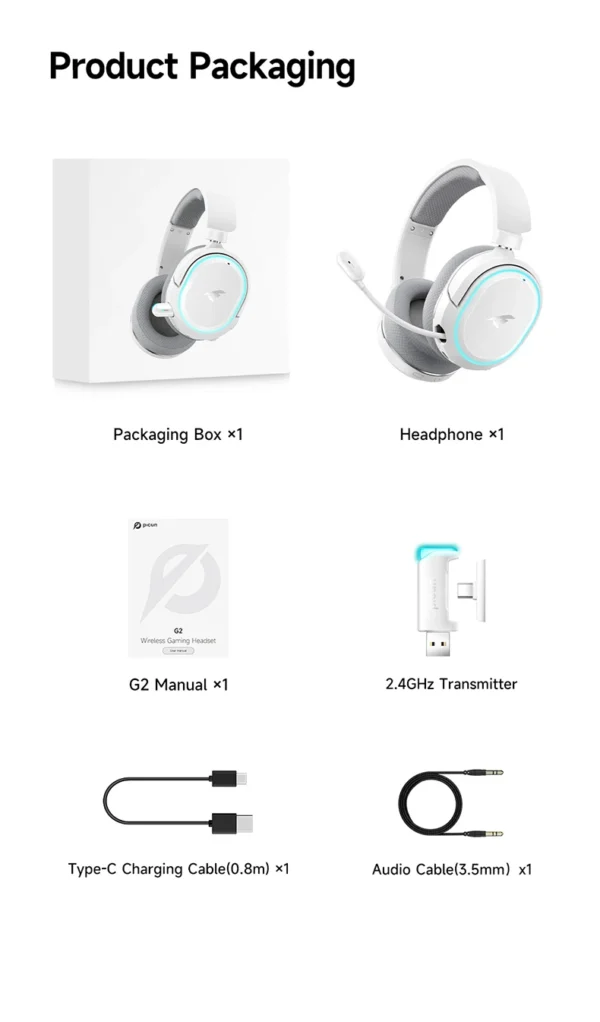 Picun G2 2.4GHz Bluetooth Wireless Gaming Headset For PC PS4 PS5 Phone Switch 5ms Low Latency 7.1 Surround Wired Headset ENC Mic