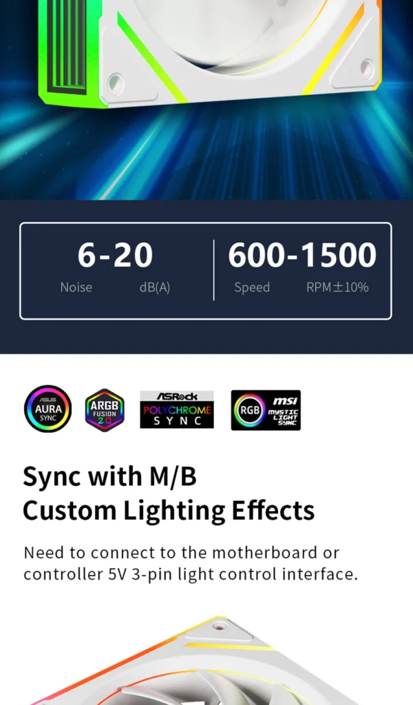 Power Train PRISM 8 PRO Computer Case Fan 120mm ARGB 4Pin PWM Quiet CPU Cooling Fan 12V Large Air Volume 56.8CFM/600-1500RPM