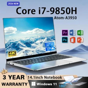 2026 Intel Core i7 9850H Atom A3950 Portable Laptop Computer 14.1" HD Gaming Laptops Windows 11 Pro SSD 2TB RAM 16GB PC Notebook