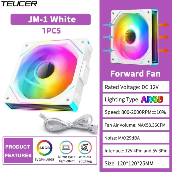 TEUCER JM-1 PC Case Fan 120mm ARGB Mirror Cycle Light Effect Cooling Fan 4PIN PWM Low noise Chassis Water Cooling Ventilador