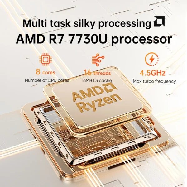 AMD Ryzen 7 7730U 5825U R5 7530U 5600U Gaming Mini PC 4K Triple Displays, Mini Computers Home Theater Office Business Education