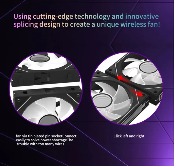 Coolcirc Cableless PC Case Fan 12V/4Pin PWM 800-1800RPM Silent 5V/3Pin ARGB Triple Pack 120mm Ventilator Use for Water Cooling