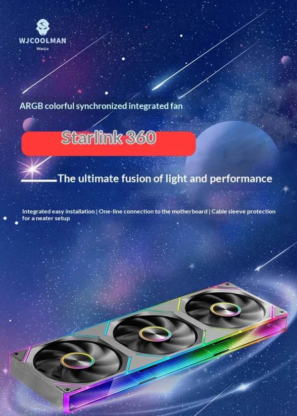 WJCOOLMAN Starlink 360/240/120 conjoined PC fan ARGB PWM Speed Control Computer Silent Case Integrated Fan easy to install