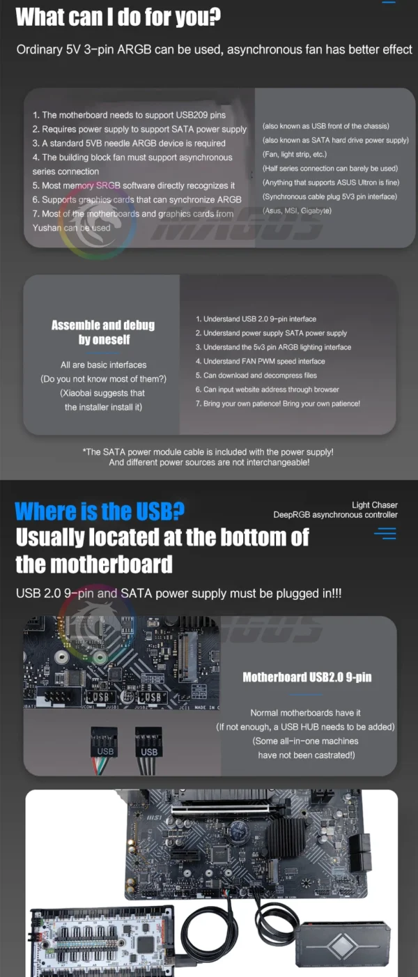 Desktop Computer DRGB Asynchronous Lighting Controller,  5V 3Pin & PWM 4Pin 8+8 Ways Software DeepRGB SignalRGB ARGB