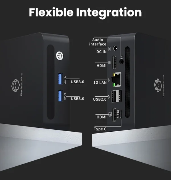 Genmachine AMD Ryzen 7 6800H Mini PC USB4 2.5G LAN | 8-Core 16-Thread | 16GB DDR5 256GB NVMe SSD | WiFi 6E & Bluetooth