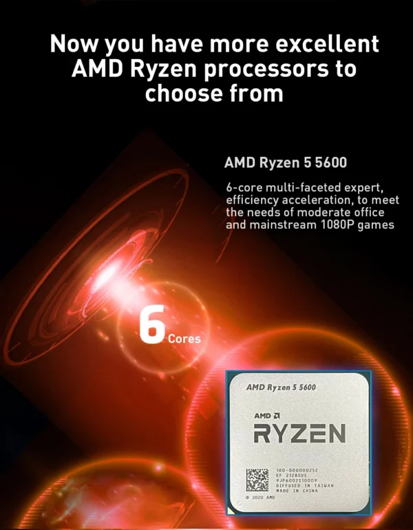AMD Ryzen 5 5600 CPU AMD R5 5600 Processor 4.4GHz 6-Core 12-Thread 32MB Cache Socket AM4 Desktop PC Gaming CPU