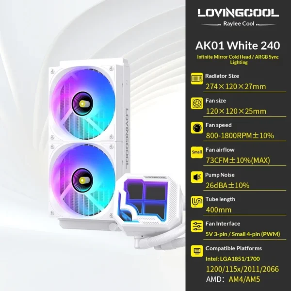 LOVINGCOOL AK water cooler 240mm 360mm broken code screen dynamic digital display liquid cooler ARGB Abyss Mirror Cold radiator