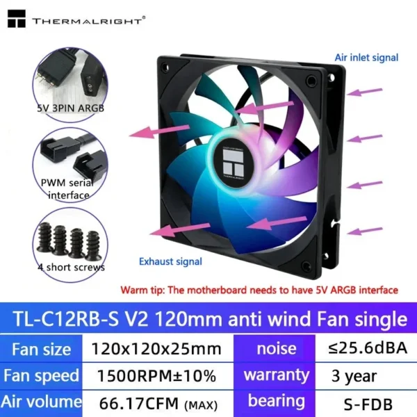 Thermalright TL-C12C 3 in 1 120mm Cooling Fan 5V ARGB gamer Adjust Speed Cooler argb Adjustable computer Case Fan ventilador