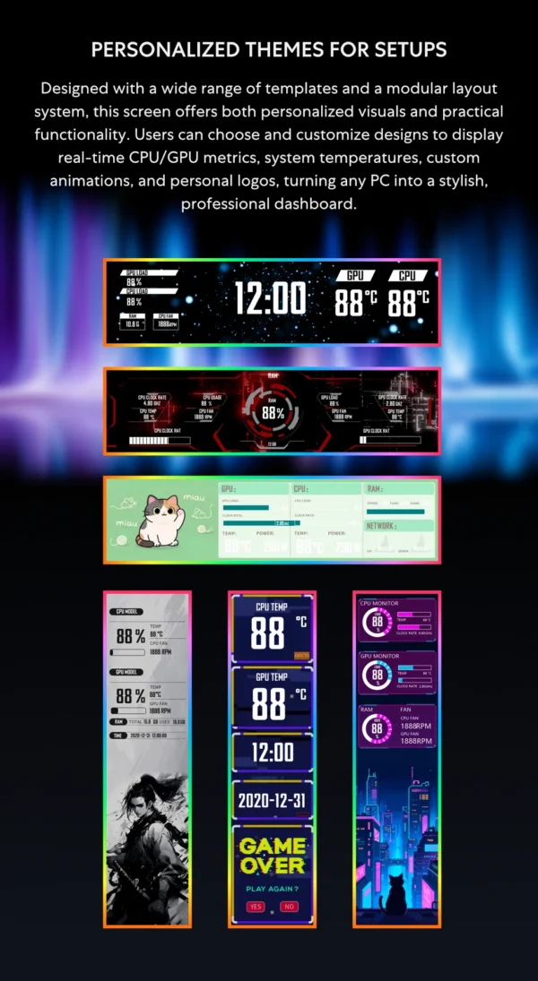 Lian-Li 8.8 Inch Universal Screen 1920x480 resolution IPS LCD Display for PC Case