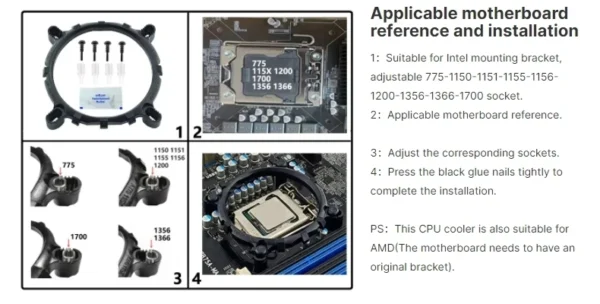 XUANFENG 120mm Fan Radiator Air-cooled 4/6 Heat Pipe CPU Cooler Installing LGA115x 2011 x99 E5 1200 1700 1851 i5 i7 AM4 AM5 2066