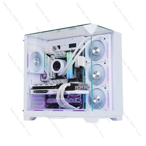 ATX Gaming PC Case Panoramic Tempered Glass 7 Fan Support RGB Lighting Desktop Computer Case High Airflow Gaming Chassis