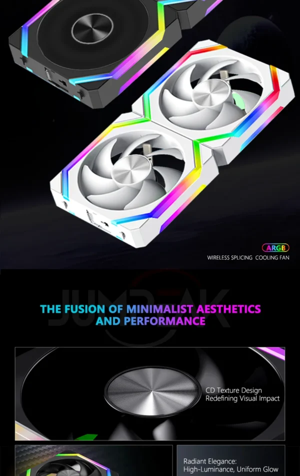 JUMPEAK CS120 ARGB Cooling Fan 240mm Modular Stackable Splicing PWM Silent 120mm RGB Fans For Gaming PC Case CPU Water Cooler