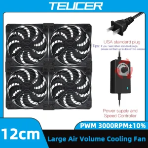 TEUCER 120mm 3000RPM Cooling Fan with Controller 12V 220V Btc Mining Machine Chassis Exhaust Fan Workstation Cabinet Server Fan