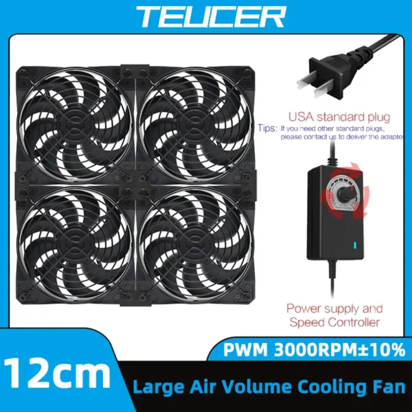 TEUCER 120mm 3000RPM Cooling Fan with Controller 12V 220V Btc Mining Machine Chassis Exhaust Fan Workstation Cabinet Server Fan