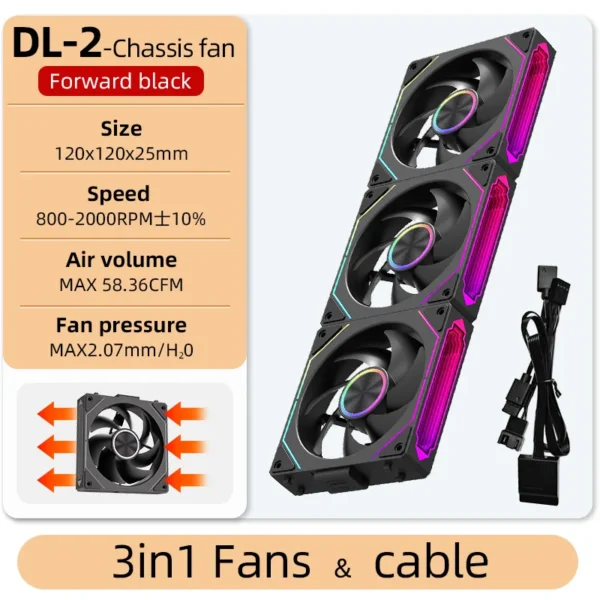 Coolcirc DL-2 120mm ARGB Cooling Fan Modular Wireless Stackable Splicing 800-2000RPM PWM Silent for Gaming PC Case Water Cooler