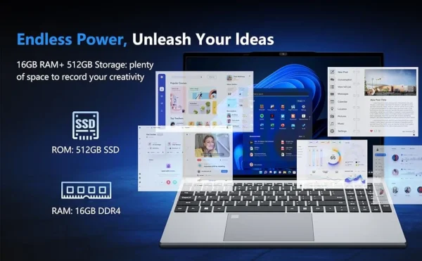 15.6" Windows 11 Laptop Computer Intel Core i9 9900 16GB RAM 1TB SSD Laptops Office Computer PC Fingerprint Unlock Notebook