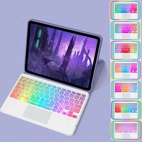 RGB Rainbow Backlit Wireless Bluetooth Keyboard Touchpad and Mouse Wireless Spanish Korean Keyboard for iPad Laptops Tablet PC