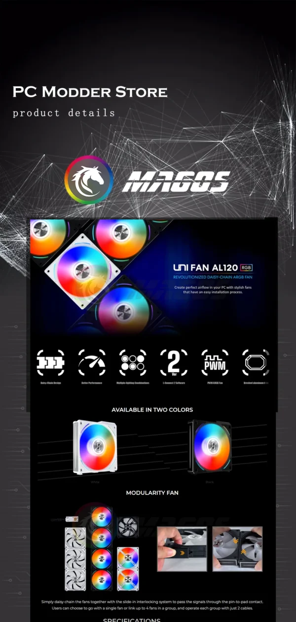 Lian Li UNI Fan AL120 ARGB Cableless Fan Support L-Connect 3 PWM Silent Low Noise High RPM MB SYNC/Controller, V1 Triple Pack