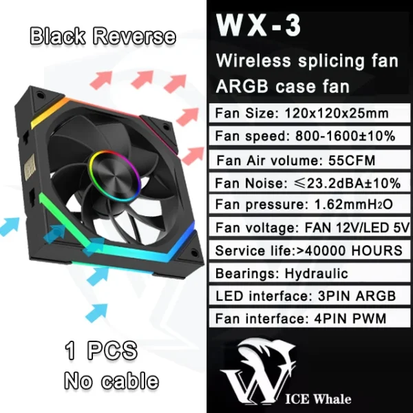 ICE Whale WX-3 Wireless Splicing Fan ARGB Air-Cooled Cooling Accessories 1600RPM 12CM Chassis Fan