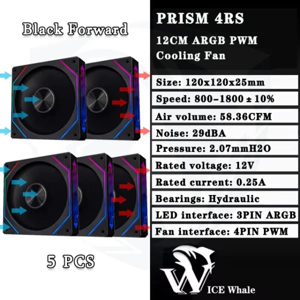 ICE Whale Prism 4RS ARGB PC Case Fan 120mm Infinity Mirror Design Motherboard Lighting Sync 4PIN PWM CPU Cooler Fan ventilador