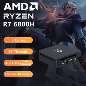 Genmachine AMD Ryzen 7 6800H Mini PC USB4 2.5G LAN | 8-Core 16-Thread | 16GB DDR5 256GB NVMe SSD | WiFi 6E & Bluetooth