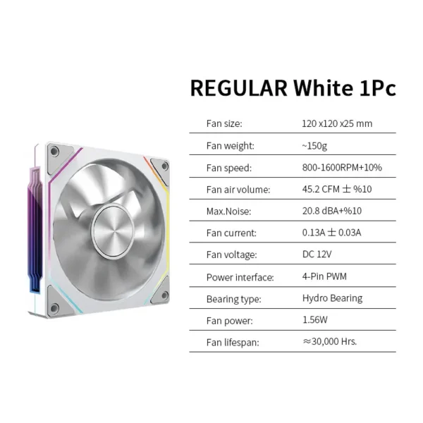 LDPCSJ OEM PRISM 5 PRO Computer Chassis Fan 12cm ARGB 4 Pin PWM Quiet Cooling Fan 12V Large Air Volume 45.2CFM/600-1800RPM