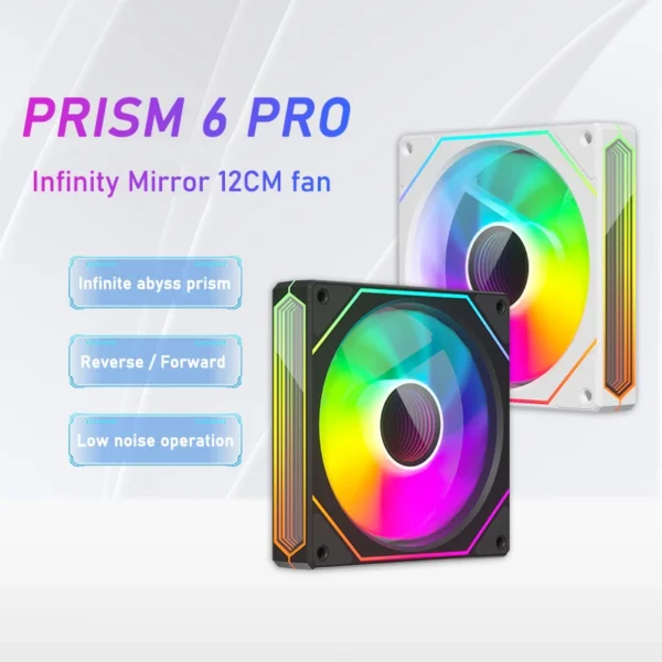 Zezzio Prism 6 PRO 120mm PC Case Fan ARGB 12V 4PIN PWM Air Cooler CPU Cooling Fan 3-sided Infinite MirrorCompute Chassis Fan