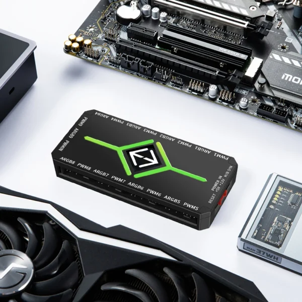 Multi Port 3 in 1 PWM Magnetic ARGB Fan Hub Splitter for PC with Remote Control Supports 9 Fans and Custom Lighting