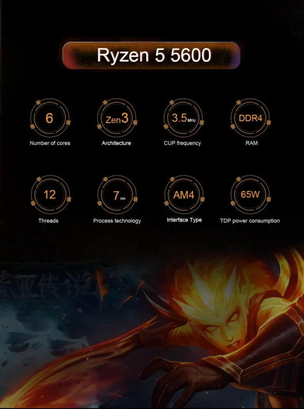AMD Ryzen 5 5600 CPU AMD R5 5600 Processor 4.4GHz 6-Core 12-Thread 32MB Cache Socket AM4 Desktop PC Gaming CPU