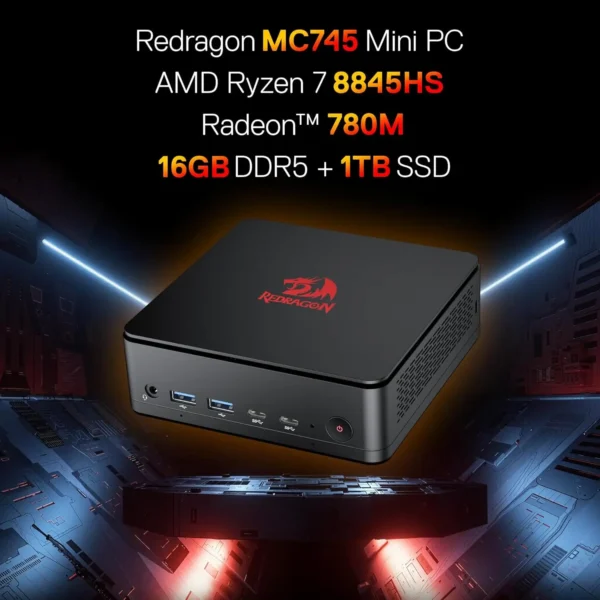 Redragon MPC745 Mini PC AI NPU AMD Ryzen 7 8845HS Processor(MAX 5.1 GHz), Mini Desktop Computer ,Radeon 780M Graphics & 16GB DDR