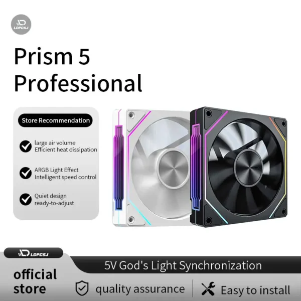 LDPCSJ OEM PRISM 5 PRO Computer Chassis Fan 12cm ARGB 4 Pin PWM Quiet Cooling Fan 12V Large Air Volume 45.2CFM/600-1800RPM