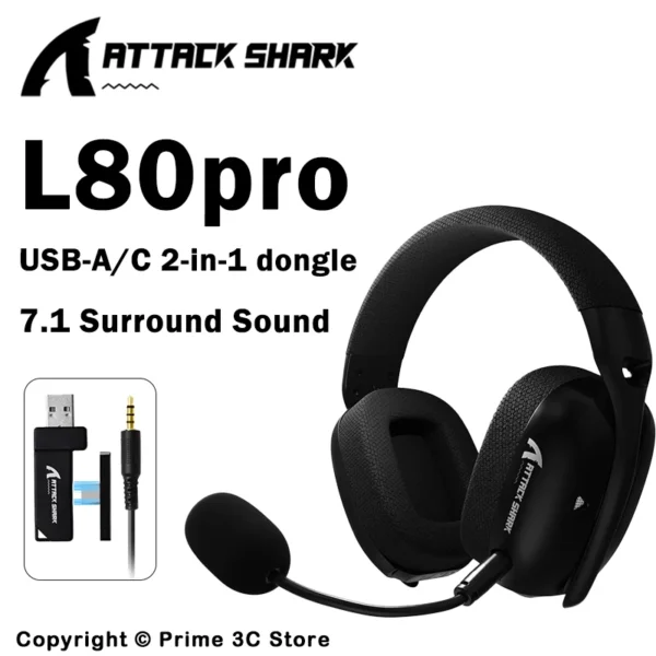ATTACK SHARK L80PRO Wireless Gaming Headset 2.4G/BT/Wired Ultra-Light 40mm Drivers Low Latency Headphone for PC PS5 Switch Xbox