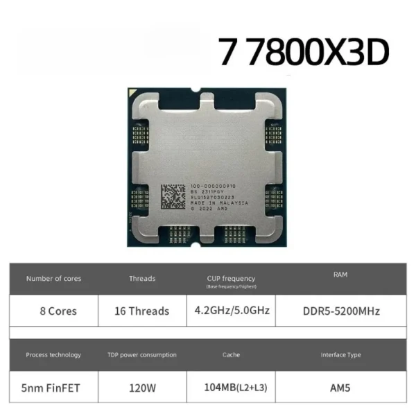 AMD Ryzen 7 7800X3D CPU Hot Sale R7 7800X3D Processor 5GHz 8-Core 16 Thread Socket AM5 Best Desktop Gaming CPU Without Box
