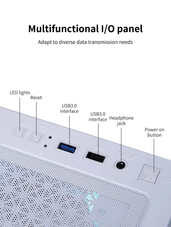 LED PC Gaming Case with Micro Support Audio Front Ports  Fan and Water Cooling for Desktop CPU Cabinet