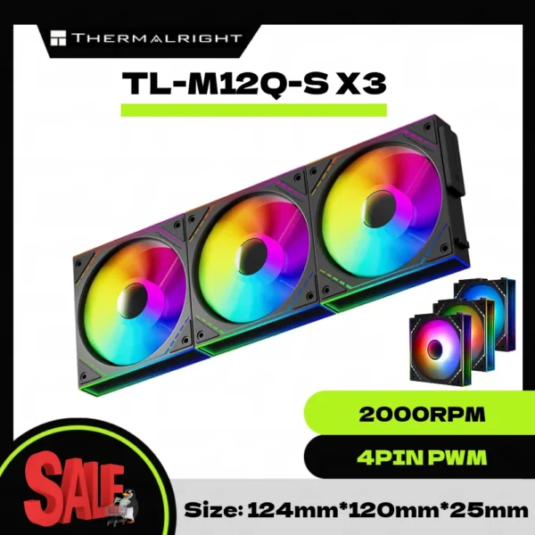 Thermalright TL-M12Q-S X3 Computer Case Fan, ARGB 120mm PC Case Fan/Daisy Chain/Infinity Mirror/Silent/PWM