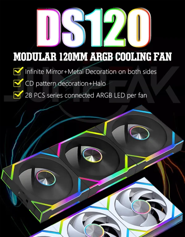 JUMPEAK DS120 Face-Changing ARGB Cooling Fan 360mm 240mm Modular Stackable Splicing 120mm RGB Fans For Gaming PC Case CPU Cooler