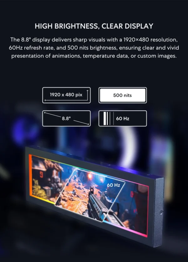 Lian-Li 8.8 Inch Universal Screen 1920x480 resolution IPS LCD Display for PC Case